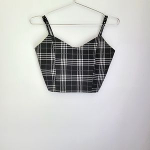 Love Tree | Black & White Plaid Crop Top with Side Zipper